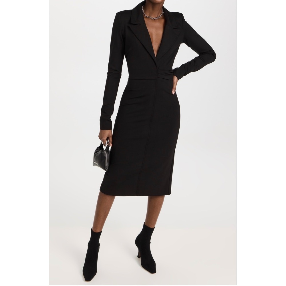 Gauge81 Moata Black Long Sleeve Blazer Dress Midi Ruched Waist Size S NEW
